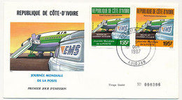 CÔTE D'IVOIRE - Env FDC - 2 Valeurs Journée Mondiale De La Poste - 9 Octobre 1987 - Abidjan - Ivory Coast (1960-...)