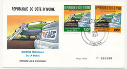 CÔTE D'IVOIRE - Env FDC - 2 Valeurs Journée Mondiale De La Poste - 9 Octobre 1987 - Abidjan - Côte D'Ivoire (1960-...)