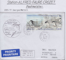 TAAF 2014  Cover Ca Gerant Postal Ca Base Alfred Faure Crozet 6-10-2014 (FC184B) - Lettres & Documents