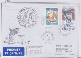 TAAF 2015  Cover Ca Gerant Postal Ca Base Alfred Faure Crozet 22-3-2016 (FC185A) - Covers & Documents