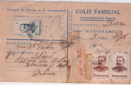 MADAGASCAR - CP "COLIS FAMILIAL EXEMPTE DE BLOCAGE ET RATIONNEMENT" RECOMMANDEE - SUCRE De TANANARIVE => ROMANS (DROME) - Storia Postale