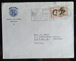 N° 1121 - 35F AUGUSTE COMTE / Lettre Hotel Du Parc MENTON 02.03.1958 >>> ANGLETERRE - Briefe U. Dokumente