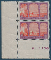 Algérie N°55ba** Paire CDFeuille 3Fr Violet & Orange Variété Arbre Coupé Tenant à Normal (1er Etat) Signé CALVES - Neufs