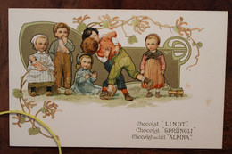 1910's CPA Ak Publicité Pub Illustrateur Chocolat Lindt Sprungli Alpina Litho Enfants - Sonstige & Ohne Zuordnung