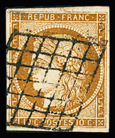 Obl N°1a 10c Bistre-brun, Obl. Grille, TB. Signé Calves - 1849-1850 Cérès