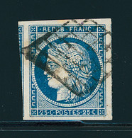 Obl N°4 25c Bleu, Superbes Marges Avec Voisins Des Deux Côtés, Obl. Grille, TTB - 1849-1850 Cérès