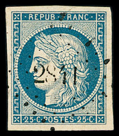 Obl N°4 25c Bleu Obl. Proprement PC 2841 De Saverne (Bas Rhin), TTB - 1849-1850 Cérès