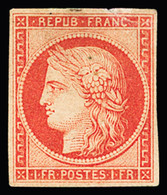 (*) N°7A 1f Vermillon Pâle Dit "Vervelle", Amincis Habituels Sur Ce Timbre, Petite Réparation En Haut, TB, R. Certificat - 1849-1850 Ceres