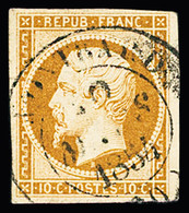 Obl N°9 10c Bistre Avec Rare Grand Càd T14 De Montbard (Côte D'Or) De Mars 1854, TB, RR, Non Coté Ni Chez Yvert Ni Chez  - 1852 Louis-Napoleon
