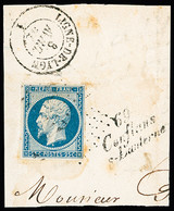 Obl N°10 25c Bleu Obl. PC Avec Cursive "69 Conflans S-Lanterne" (Haute-Saône) Sur Petit Fragment, Rousseur Faible Sinon  - 1852 Louis-Napoleon