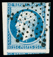 Obl N°10 25c Bleu Avec Trois Grandes Marges Dont Deux Voisins, Au Filet En Un Point, Obl. étoile, TB - 1852 Louis-Napoleon