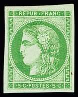 * N°42B 5c Vert-jaune Report 2, Neuf *, Frais, TTB. Signé JF.Brun - 1870 Bordeaux Printing