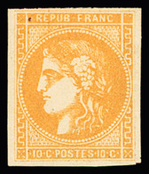 * N°43Ba 10c Bistre Orangé, Report 2, Neuf, Très Frais. TB. Signé A.Brun - 1870 Bordeaux Printing