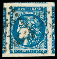 Obl N°45B 20c Bleu Type II Report 2, Marges énormes Avec 5 Voisins, Obl. GC, SUP - 1870 Bordeaux Printing