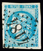 Obl N°46B 20c Bleu Type III Report 2, Variété Grosse Tâche Blanche Devant Le Nez, Obl. GC 4184 De Vic-Fezensac (Gers), T - 1870 Bordeaux Printing