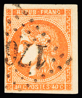 Obl N°48 40c Orange, Bien Margé Avec Grande Marge à Droite, Obl. GC Propre, TB. Signé A.Brun, Calves - 1870 Bordeaux Printing