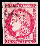 Obl N°49 80c Rose, Bien Margé, Obl. GC Propre, TB. Signé Calves - 1870 Bordeaux Printing