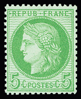 ** N°53 5c Vert-jaune Sur Azuré, Neuf **, Très Frais, TTB (cote Pour *) - 1871-1875 Cérès