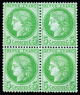 *,bloc De 4 N°53 5c Vert-jaune S. Azuré En Bloc De 4 Neuf, *, Très Frais, TB - 1871-1875 Cérès