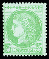 * N°53 5c Vert-jaune Sur Azuré, Neuf * Quasi **, Très Frais, TTB - 1871-1875 Cérès