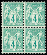 **,*,bloc De 4 N°63 4c Vert Type I En Bloc De 4, Infime Trace De Charnière Sur La Paire Du Haut, B/TB. Signé JF.Brun - 1876-1878 Sage (Type I)