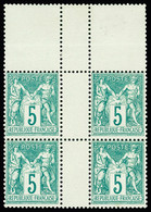 **,bloc De 4 N°64 5c Vert Type I En Bloc De 4 Haut De Feuille, Très Frais, Infime Adhérence Sur L'interpanneau, TTB. Cer - 1876-1878 Sage (Type I)