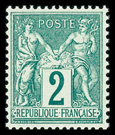 ** N°74 2c Vert Type II, Très Bien Centré, Neuf **, Très Frais, TTB - 1876-1898 Sage (Type II)