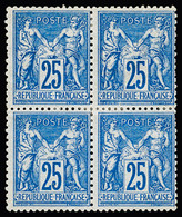 *,bloc De 4 N°79 25c Bleu, Type II, En Bloc De 4, Neuf Avec Charnière Légère, Plis, B. Signé JF.Brun - 1876-1898 Sage (Type II)