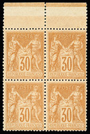 **,bloc De 4 N°80 30c Brun-jaune, Type II, En Bloc De 4 Avec Bdf, Neuf Grand Luxe, TTB. Signé JF.Brun - 1876-1898 Sage (Type II)