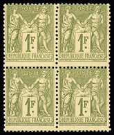 **,bloc De 4 N°82 1f Olive Clair, Type II, En Bloc De 4, Neuf Sans Charnière, Très Belle Fraicheur, TB - 1876-1898 Sage (Type II)