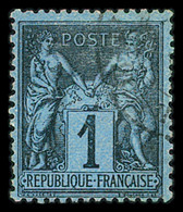 Obl N°84 1c BLEU DE PRUSSE, Belle Nuance, Obl. Càd Très Propre, Bon Centrage Pour Ce Timbre, TB. Signé JF.Brun - 1876-1898 Sage (Type II)