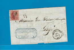 België Brief Met Inhoud Vanuit Charleroi Naar Liege 22/09/1861 UNG - 1849-1865 Medaillen (Sonstige)