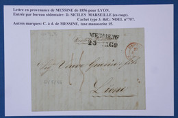 AW10 ITALIA  DEUX SICILES BELLE LETTRE  1856 MESSINA  POUR LYON  VIA MARSEILLE FRANCIA  ++C. ROUGE +AFFR. INTERESSANT. - Sicily