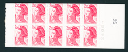 ** N°2427-C1b Liberté Carnet 2f20 Rouge, Dentelé 3 Côtés, Papier Vergé, Numéroté 24062, N° D'ordre à 2 Chiffres (56), SU - Andere & Zonder Classificatie