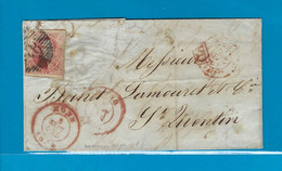 België Omslag Met Inhoud Vanuit Mons Naar St.Quentin 6/09/1854 UNG - 1849-1865 Medaillen (Sonstige)