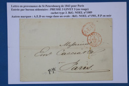 AW10 RUSSIE  BELLE LETTRE  RARE 1843  ST PETERSBOURG POUR   PARIS  FRANCE+++AFFR. PLAISANT. - ...-1857 Voorfilatelie