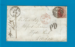 België Omslag Zonder Inhoud Vanuit Bruxelles Naar London (Engeland) 8/04/1860 UNG - 1849-1865 Medaillen (Sonstige)