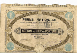 1899 ACTION PERLE NATIONALE PARIS TOUS COUPONS PRESENTS  VOIR SCANS+ COTATION - Industrial