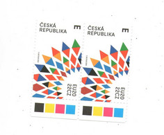 Year 2022  - Czech Republic - Presidency European Union,2 Stamps With Color Text In Edge, MNH - Ungebraucht