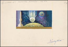 1969 Légrády Sándor Grafikus Bélyegterve A Hold Meghódítása 1Ft Bélyeghez, értékjelzés Nélkül, Aláírással - Otros & Sin Clasificación