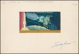 1969 Légrády Sándor Grafikus Bélyegterve A Hold Meghódítása 4Ft Bélyeghez, értékjelzés Nélkül, Aláírással - Unclassified
