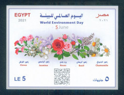 EGYPT / 2021 / WORLD ENVIRONMENT DAY / FLOWERS / CLOVES / JASMINE / ROSES / BASIL / CHAMOMILE / MNH / VF - Ungebraucht