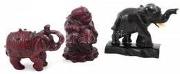 2 Db Elefánt, 1 Db Buddha Szobor, Polirezin, M: Cca. 8 Cm - Other & Unclassified