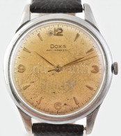 Cca 1950 Doxa Kézi Felhúzós Férfi Karóra. Működő Szerkezettel, Karcolt Számlappal, Bőr Szíjjal. D: 36 Mm - Autres & Non Classés