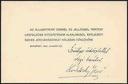 1943 Bp., Lutilszky Jenő Köszönőkártyája államtitkári Kinevezése Alkalmából - Other & Unclassified