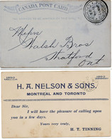 1892 CANADA POSTCART TORONTO . H.A.NELSON & SONS . MONTREAL AND TORONTO ENTIER POSTAL - Cartas