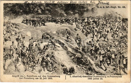 T3 1914 K.u.K. Inf.-Regt. Nr. 69. Angriff Des 1. Bataillons Auf Den Gemsenberg Bei Pressburg Am 22. Juli 1866. / 1. Zász - Unclassified