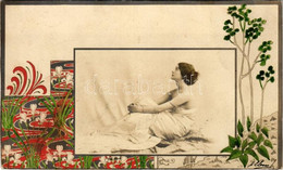 T4 1900 Art Nouveau Lady (vágott / Cut) - Unclassified