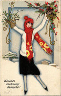 T2/T3 1927 Kellemes Karácsonyi ünnepeket! / Italian Lady Art Postcard With Christmas Greeting. Ballerini & Fratini 219.  - Unclassified