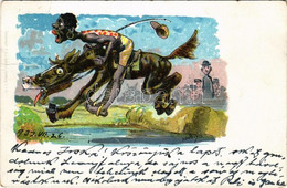 T2/T3 Black Man Riding A Donkey, Humour. Kunstanstalt H.A.J. Schultz Litho (fa) - Unclassified